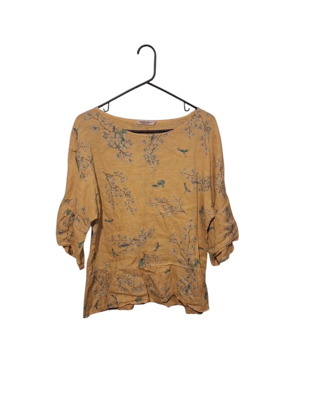 VALENTINA NALDI Made In Italy 100% Linen Floral Blouse Top Size S Cottage Boho